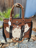 American Darling Handcrafted Hair-On Cowhide Tote Bag with Western Fringes
