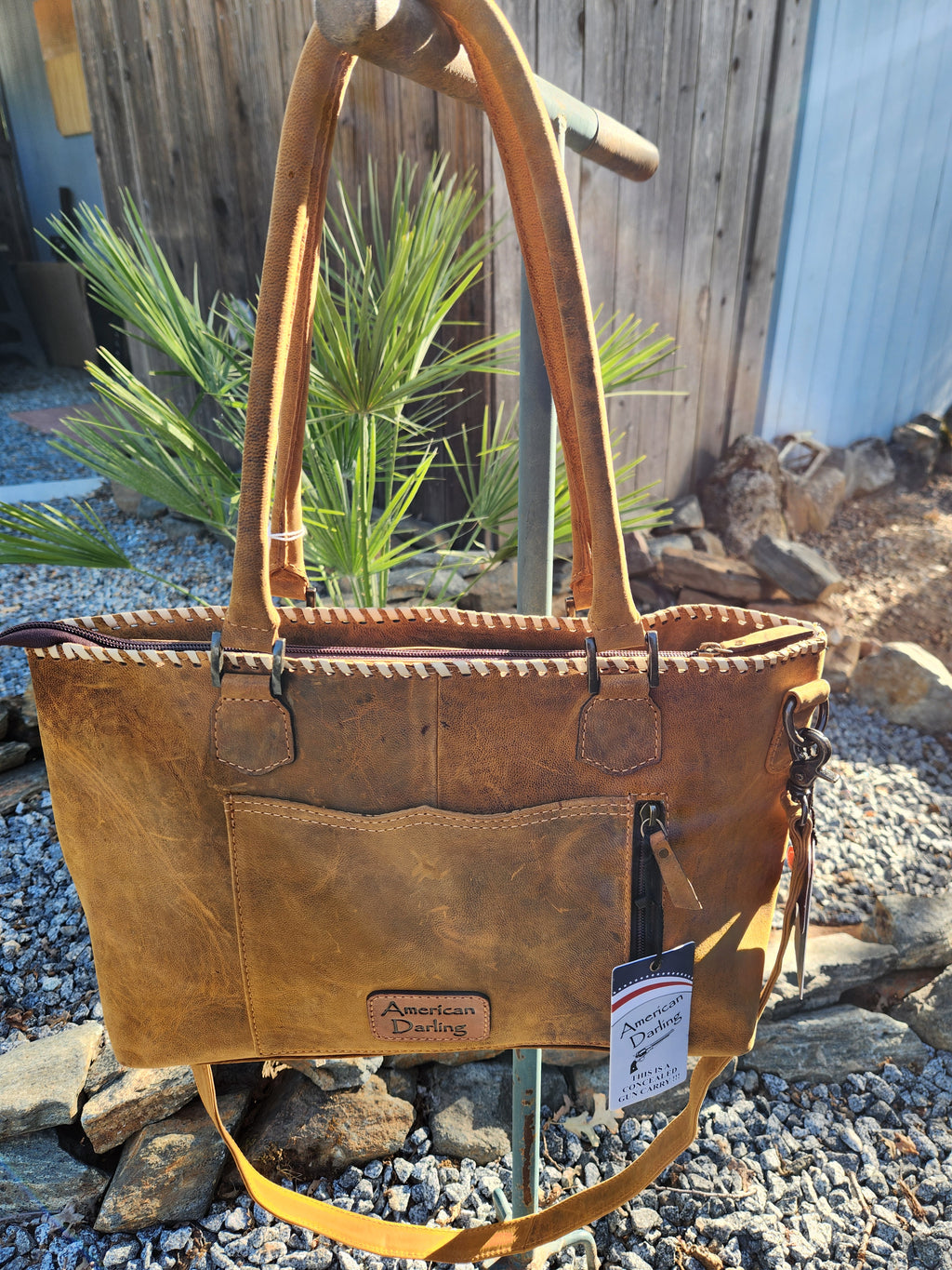 American Darling Western Leather Cross body Bag with Boot Stitching and Fringes