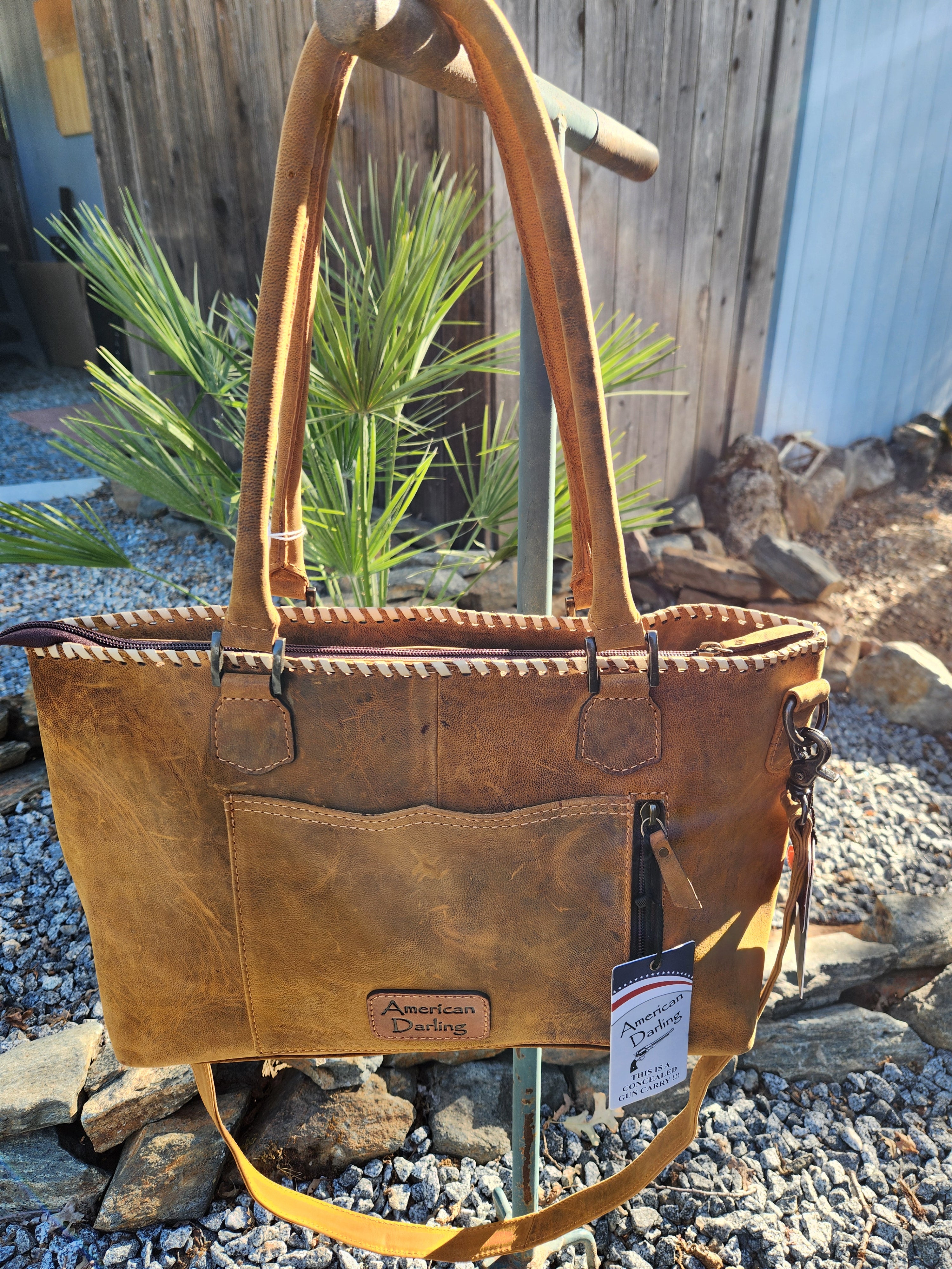 American Darling Western Leather Cross body Bag with Boot Stitching and Fringes