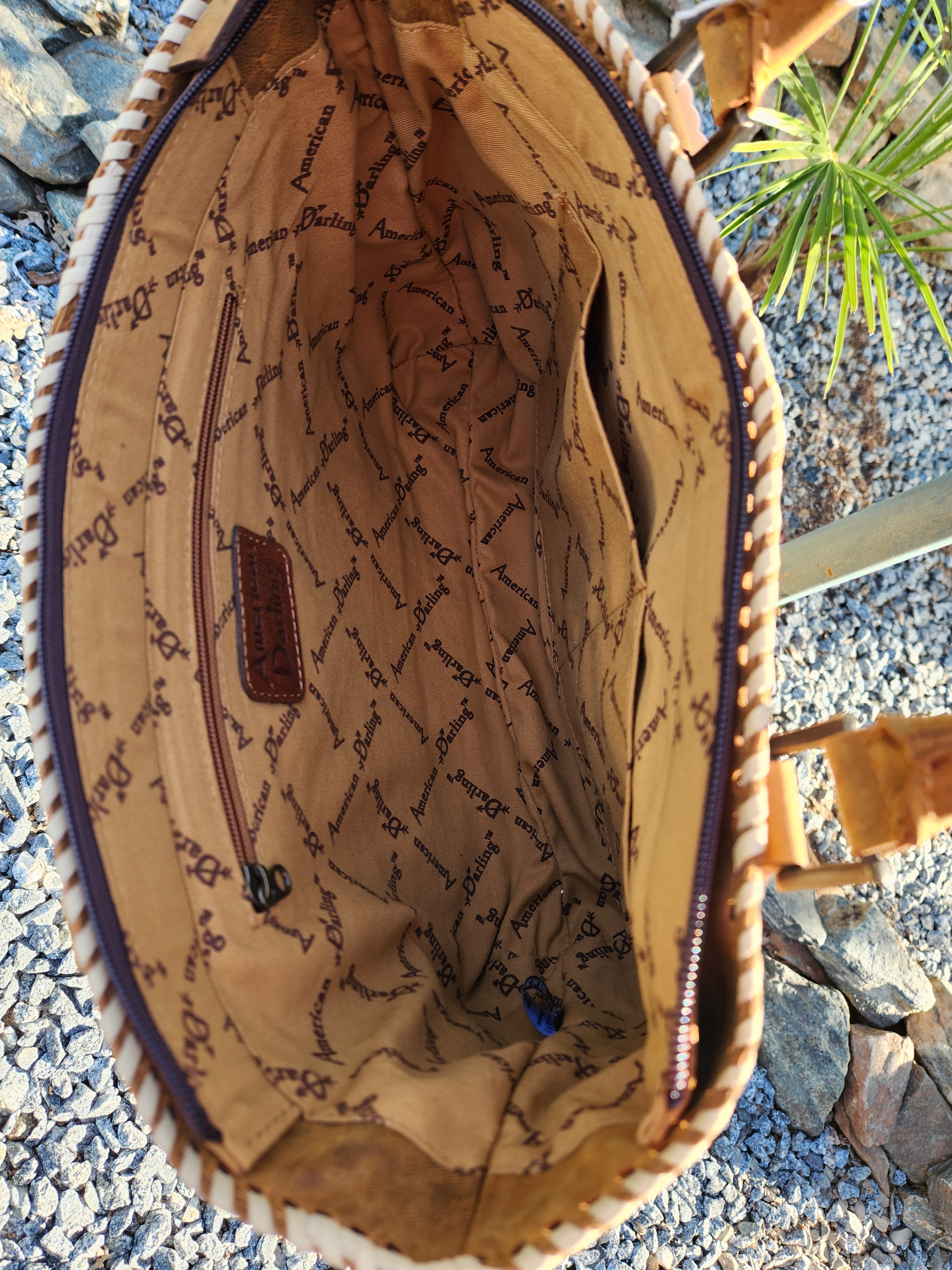 American Darling Western Leather Cross body Bag with Boot Stitching and Fringes