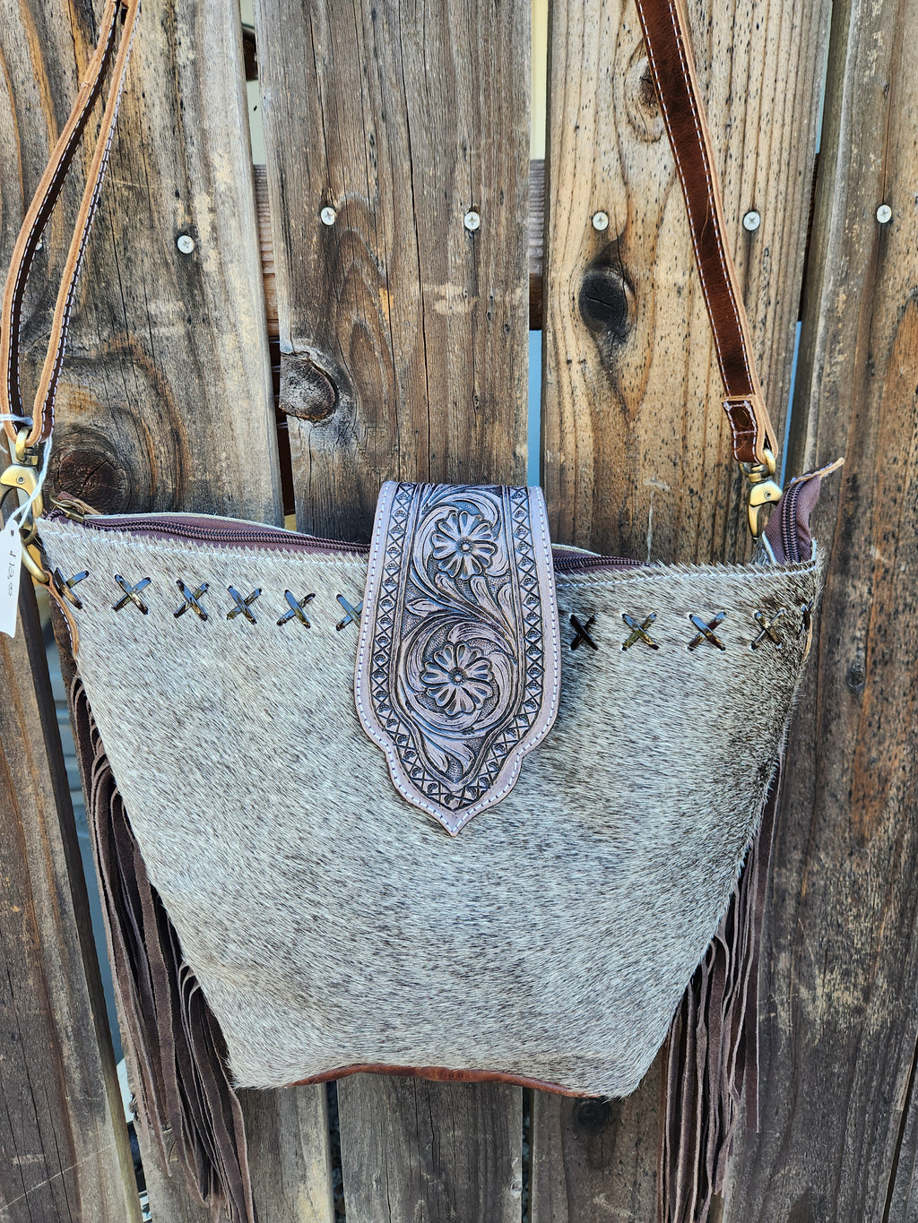Merbaa Hazel Grey Crossbody Fringe Bag