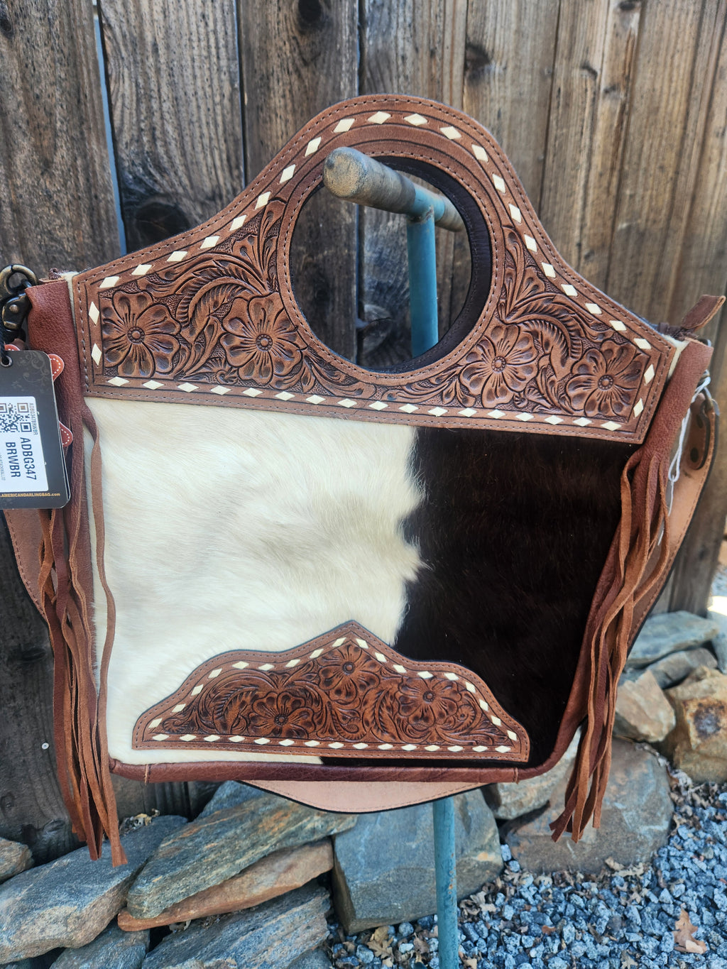 American Darling Western Leather Clutch Bag with Hand Tooled Floral Carving