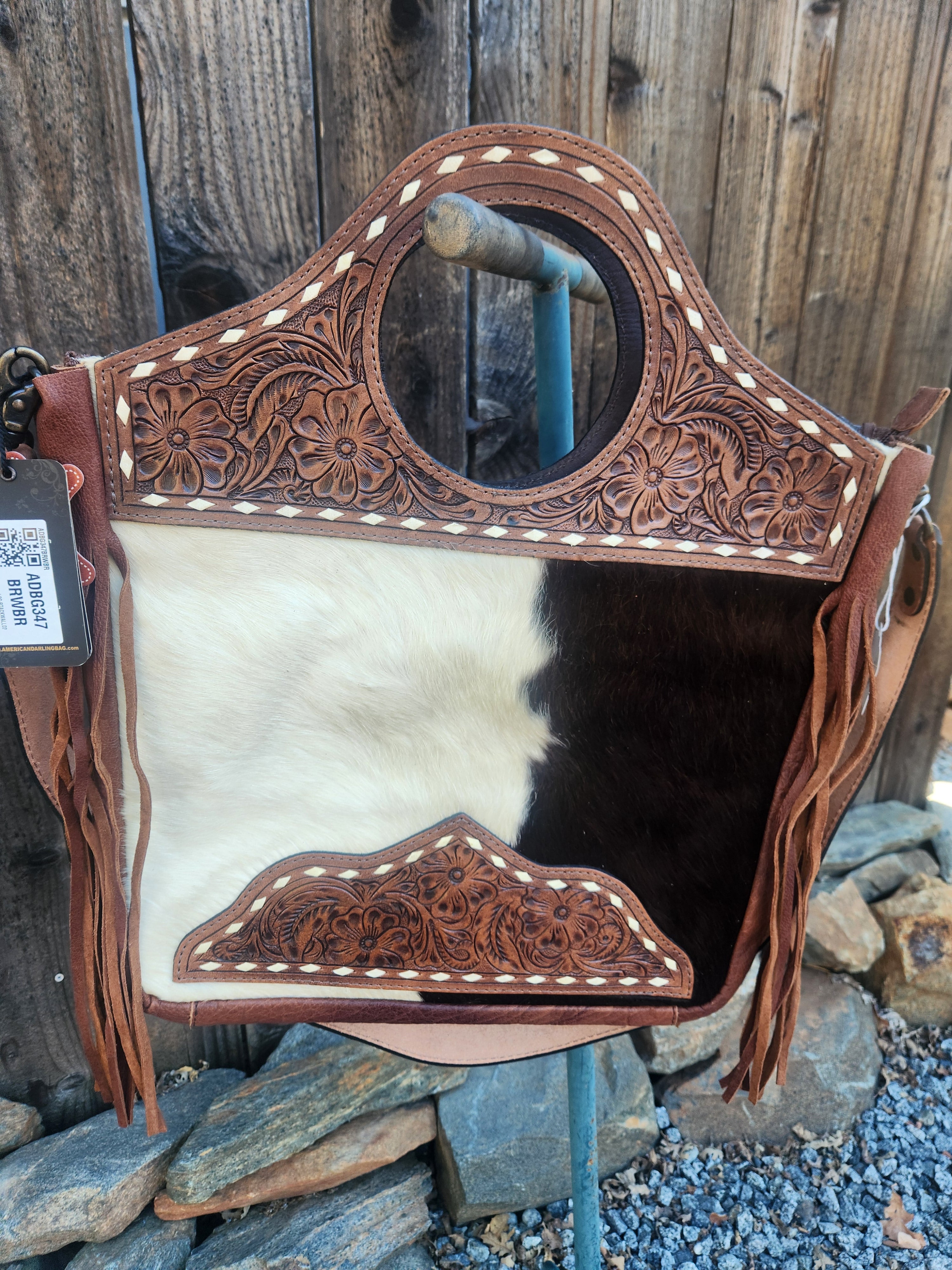 American Darling Western Leather Clutch Bag with Hand Tooled Floral Carving