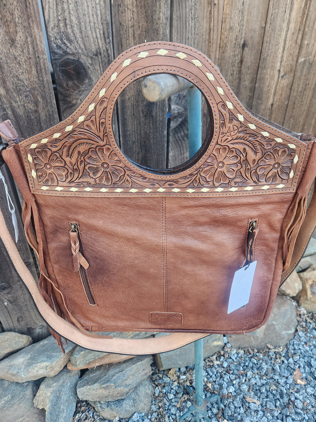 American Darling Western Leather Clutch Bag with Hand Tooled Floral Carving
