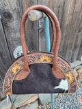 American Darling Hand Tooled Sunflower Hair-On Cowhide Western Taco Bag