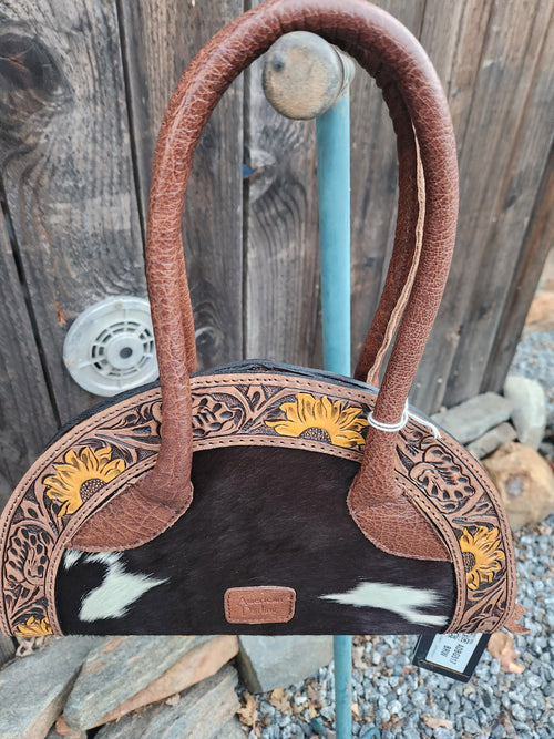 American Darling Hand Tooled Sunflower Hair-On Cowhide Western Taco Bag