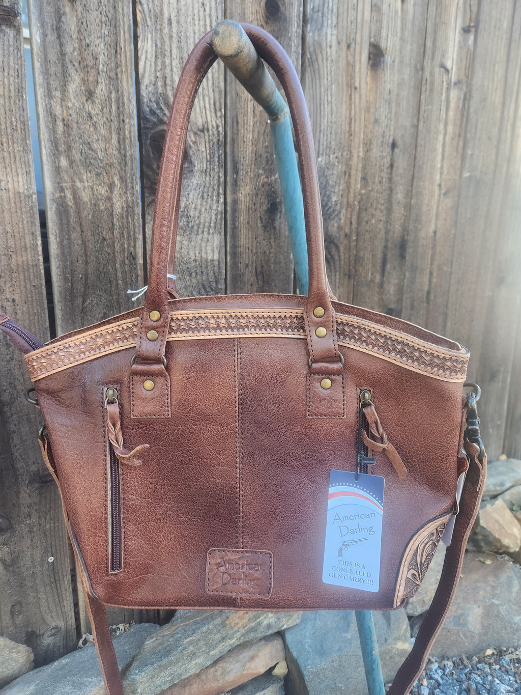 American Darling Southwestern Rug Tooled Leather Tote Bag Western Woven Shoulder Purse