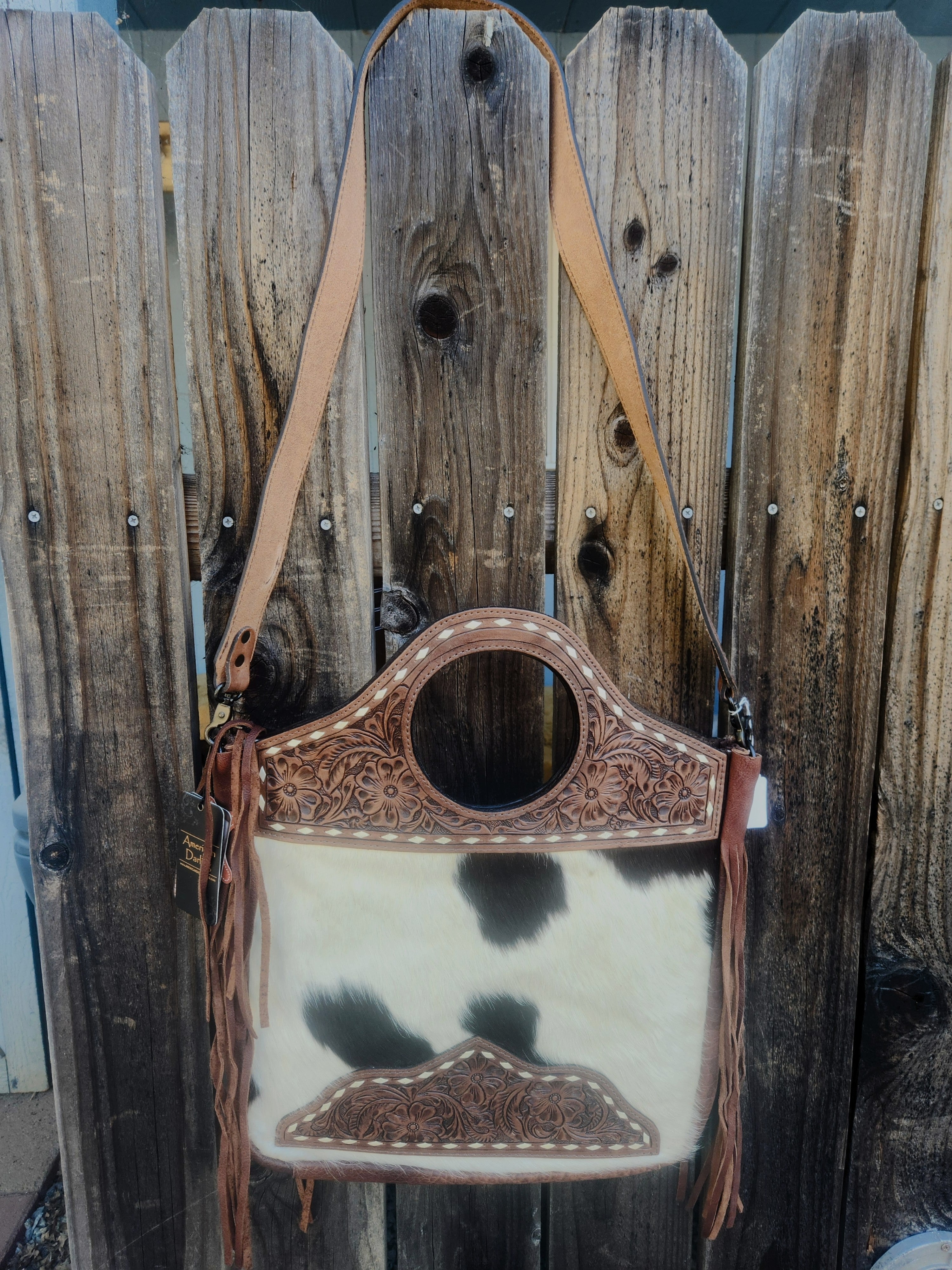 American Darling Western Leather Clutch Bag with Hand Tooled Floral Carving