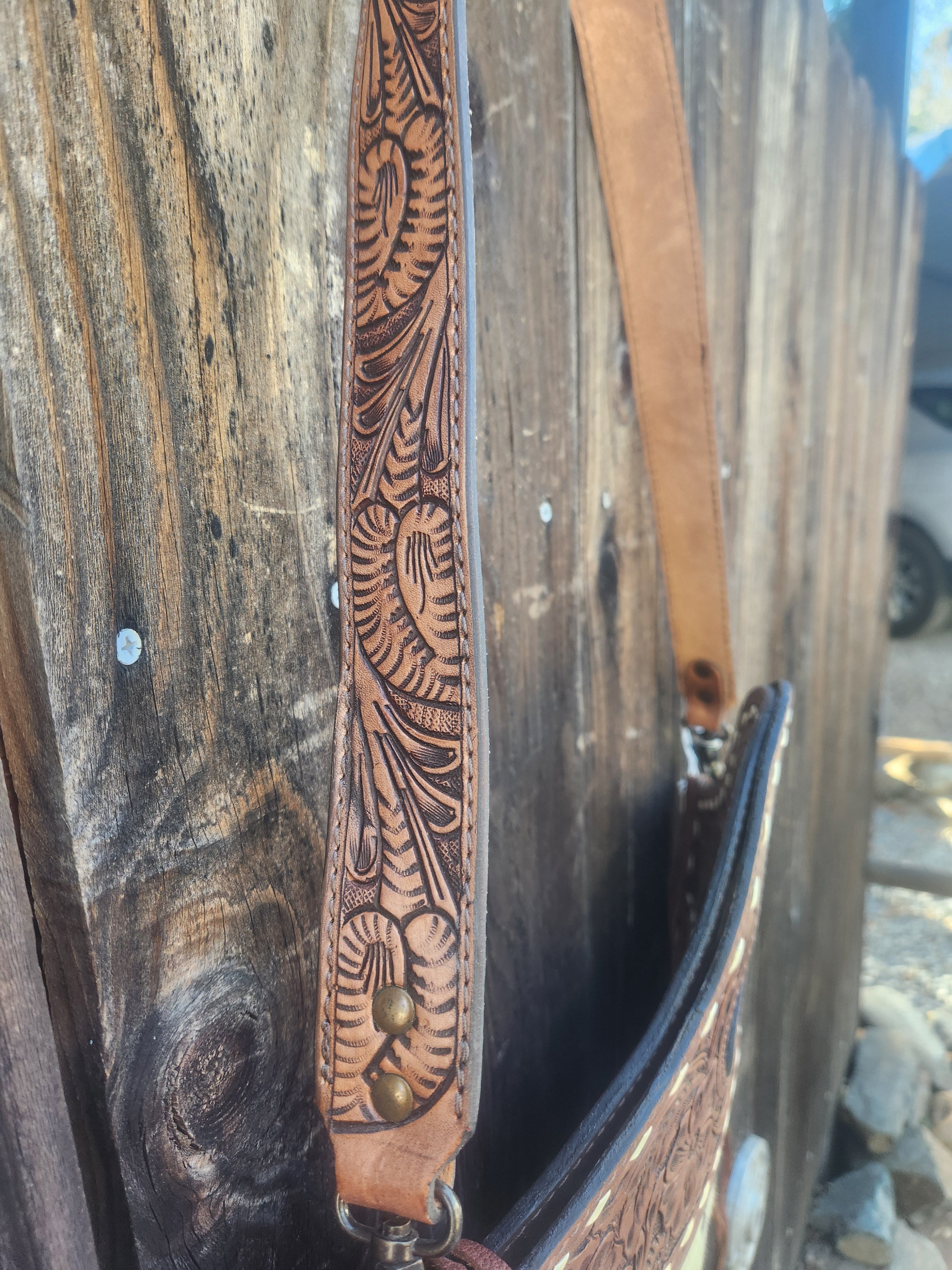 American Darling Western Leather Clutch Bag with Hand Tooled Floral Carving