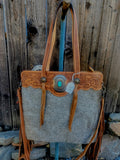 American Darling Western Leather Tote Bag with Hair-On Cowhide and Hand Tooled Floral