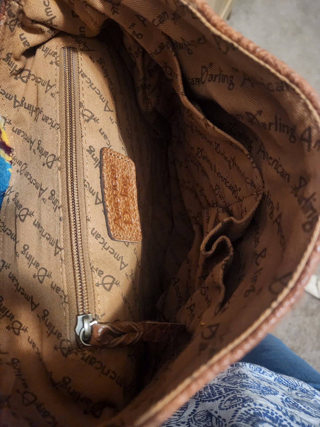 American Darline Hand-Tooled Leather Fringe Sling Bag - Western Messenger with Basketweave Strap