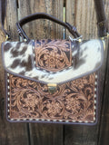 Merbaa Cowhide Floral Ranger Leather Bag – Western Tooled Handbag with Crossbody Strap