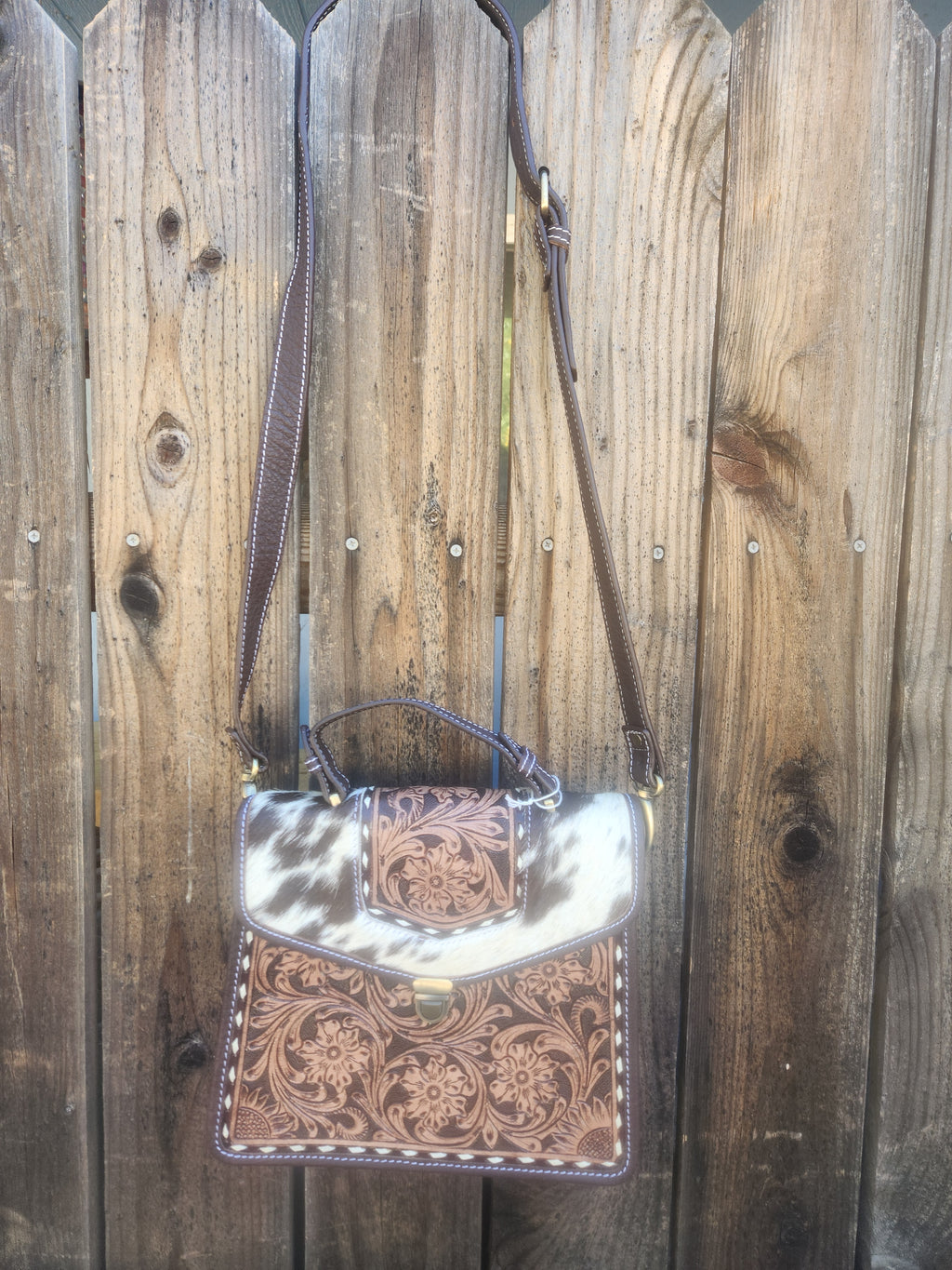 Merbaa Cowhide Floral Ranger Leather Bag – Western Tooled Handbag with Crossbody Strap