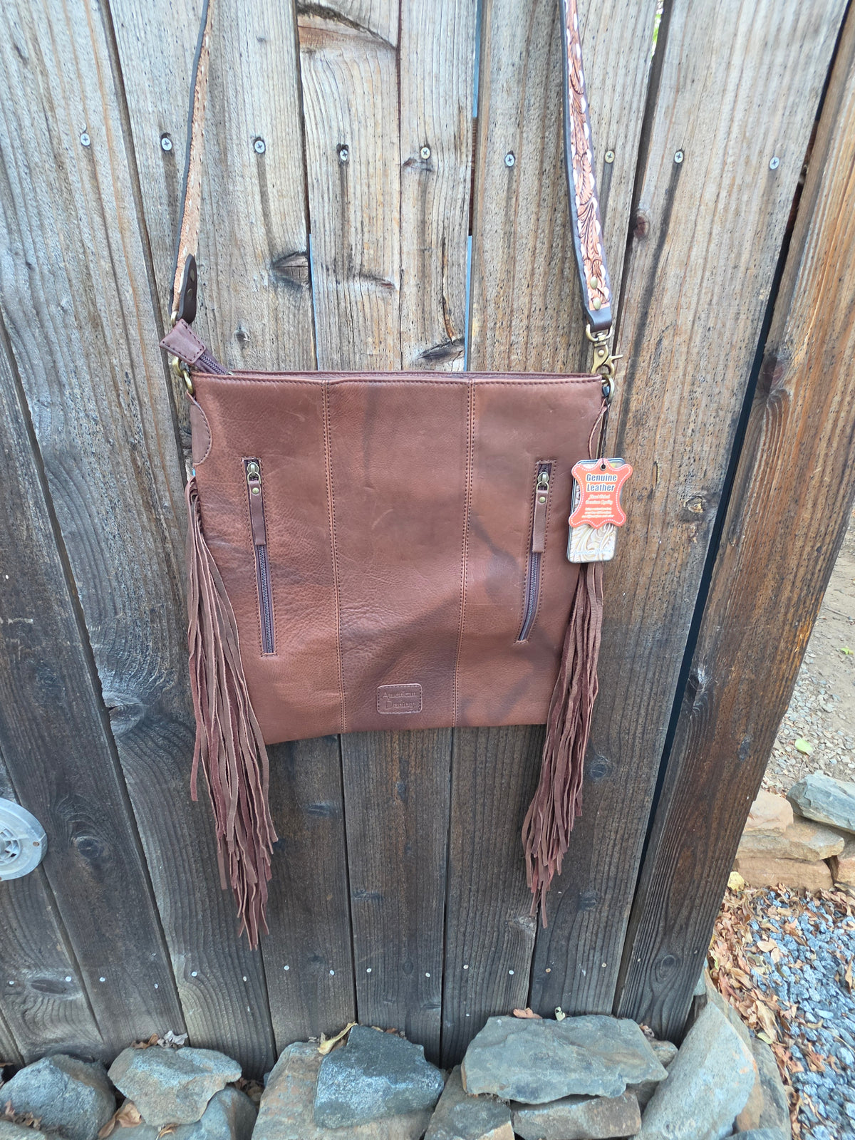 AD Turquoise Southwestern Wool Crossbody with Tooled Leather & Fringe Western Artisan Shoulder Bag